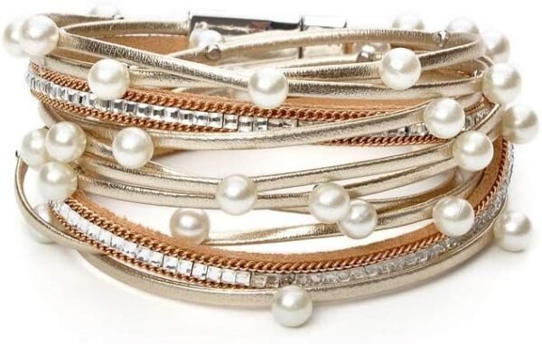 514kYOV50lL._AC_SL1000.jpg Leopard Bracelet for Women, Boho Leather Wrap Multi-Layer Pearl Crystal Bracelet Bangle Jewelry