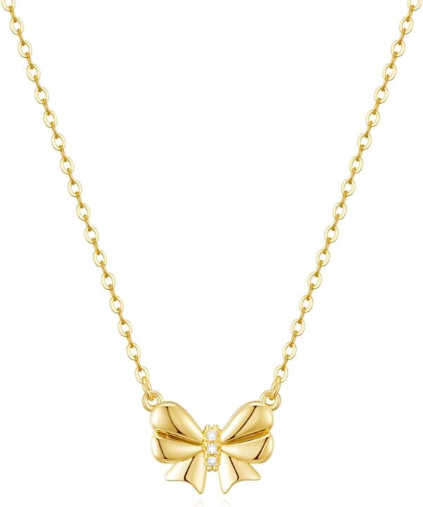 Stocking Stuffers for Women Dainty Bow Necklace 14K Gold Plated Cute Choker Small Pendant Charm Necklaces Teen Gift Trendy Stuff Personalized Jewelry Christmas Gifts