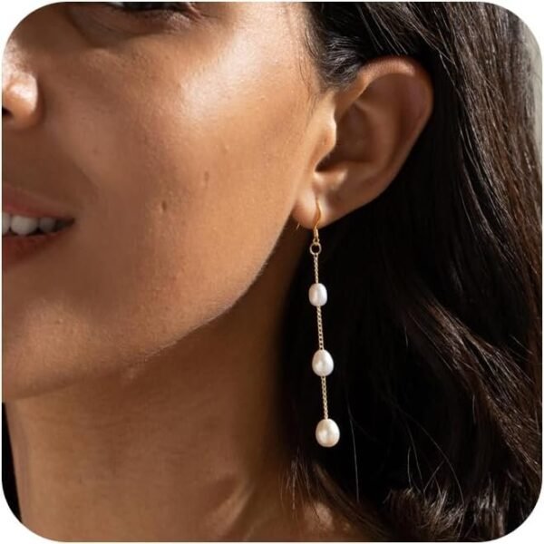 Gold Plated Earrings for Women, 14k Gold Plated Earring Stack Hypoallergenic Pearl Drop Earring Dainty Earrings for Women Trendy Cute Small Huggie Hoop Earring Fashion Womens Jewelry