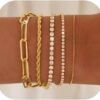 Gold Bracelets for Women 14K Gold Plated Stack Trend Bracelets Charm Paperclip Chain Cuban Link Layered Waterproof Bracelet Dainty Bracelet for Women Jewelry Gifts