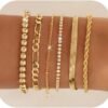 Gold Bracelets for Women 14K Gold Plated Stack Trend Bracelets Charm Paperclip Chain Cuban Link Layered Waterproof Bracelet Dainty Bracelet for Women Jewelry Gifts