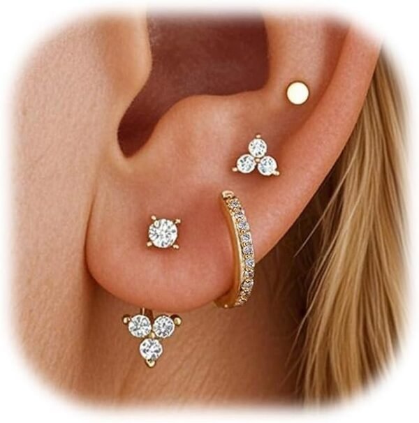 6 Pairs 14K Gold Plated Stud Earrings for Women, Hypoallergenic Cartilage Earrings for Multiple Piercing, Dainty Small Stackable Earrings Jewelry Set