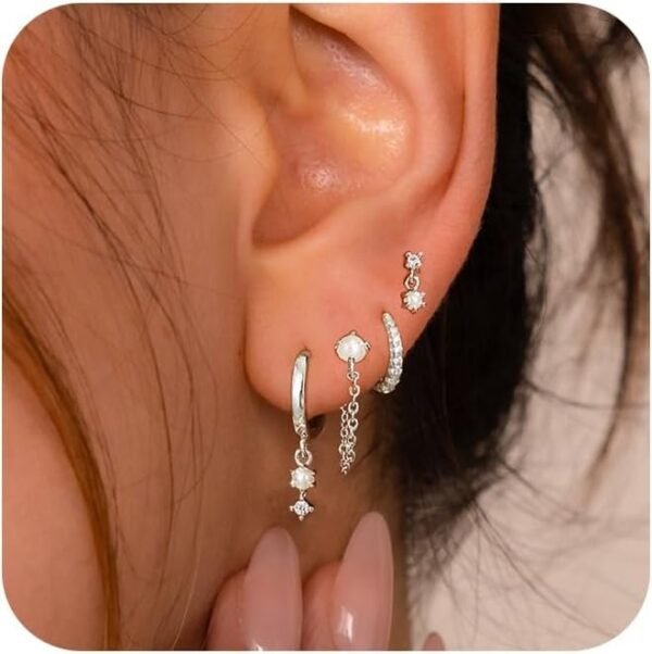 Gold Plated Earrings for Women, 14k Gold Plated Earring Stack Hypoallergenic Pearl Drop Earring Dainty Earrings for Women Trendy Cute Small Huggie Hoop Earring Fashion Womens Jewelry