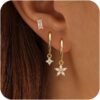 Gold Plated Earrings for Women, 14k Gold Plated Earring Stack Hypoallergenic Pearl Drop Earring Dainty Earrings for Women Trendy Cute Small Huggie Hoop Earring Fashion Womens Jewelry