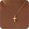 51ZSTDHZpIL._AC_SL1500.jpg Christmas Stocking Stuffers Cross Necklace for Women Girls, Dainty Cute 14K Gold Silver Plated Cross Pendant Jewelry Non Tarnish Waterproof Simple Small Necklace Christian Baptism Religious Faith Gifts