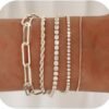 Gold Bracelets for Women 14K Gold Plated Stack Trend Bracelets Charm Paperclip Chain Cuban Link Layered Waterproof Bracelet Dainty Bracelet for Women Jewelry Gifts