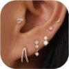6 Pairs 14K Gold Plated Stud Earrings for Women, Hypoallergenic Cartilage Earrings for Multiple Piercing, Dainty Small Stackable Earrings Jewelry Set