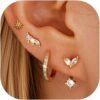 6 Pairs 14K Gold Plated Stud Earrings for Women, Hypoallergenic Cartilage Earrings for Multiple Piercing, Dainty Small Stackable Earrings Jewelry Set