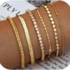 Gold Bracelets for Women 14K Gold Plated Stack Trend Bracelets Charm Paperclip Chain Cuban Link Layered Waterproof Bracelet Dainty Bracelet for Women Jewelry Gifts