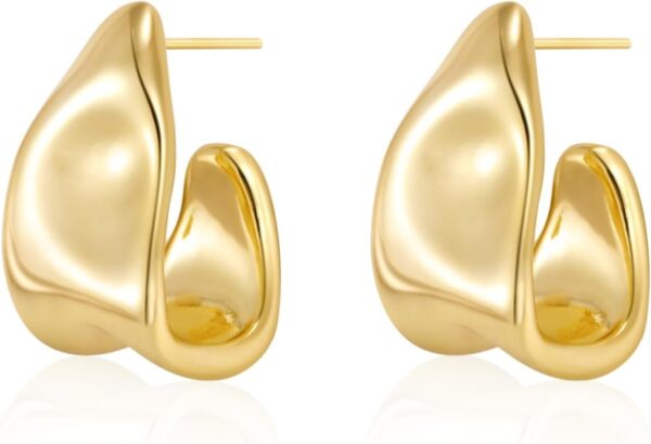 Gold/Sliver Chunky Hoop Earrings Set for Women, 14K Gold Plated Twisted Huggie Hoop Earring Hypoallergenic Thick Open Lightweight Chunky Hoop Earrings Jewelry for Gifts