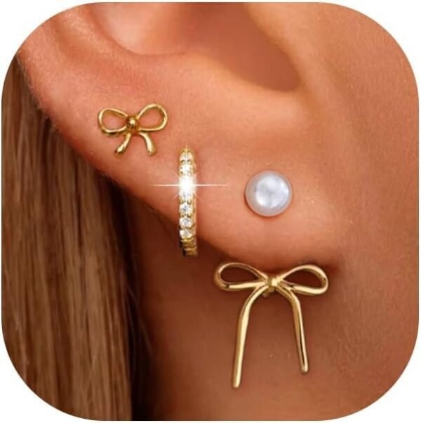 6 Pairs 14K Gold Plated Stud Earrings for Women, Hypoallergenic Cartilage Earrings for Multiple Piercing, Dainty Small Stackable Earrings Jewelry Set