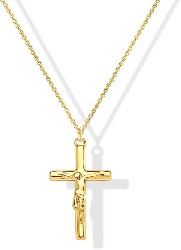 51rDi2-dZhL._AC_SL1500.jpg Christmas Stocking Stuffers Cross Necklace for Women Girls, Dainty Cute 14K Gold Silver Plated Cross Pendant Jewelry Non Tarnish Waterproof Simple Small Necklace Christian Baptism Religious Faith Gifts