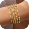 Gold Beaded Bracelets Set for Women Teen Girl Gifts Non Tarnish - 14K Gold Plated Dainty Round Bead Ball Pearl Cross Bracelet Stack for Women Teenage Girls Stackable Jewelry Christmas Gifts