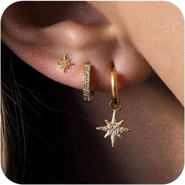 Gold Plated Earrings for Women, 14k Gold Plated Earring Stack Hypoallergenic Pearl Drop Earring Dainty Earrings for Women Trendy Cute Small Huggie Hoop Earring Fashion Womens Jewelry