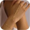 Bracelets for Women 14K Gold Silver Plated Ring Bracelet Hand Chain Dainty Evil Eye Heart Clover Daisy Cubic Zirconia Stackable Link Chain Hypoallergenic Body Jewelry Cute Trendy Gifts