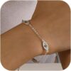 Bracelets for Women 14K Gold Silver Plated Ring Bracelet Hand Chain Dainty Evil Eye Heart Clover Daisy Cubic Zirconia Stackable Link Chain Hypoallergenic Body Jewelry Cute Trendy Gifts