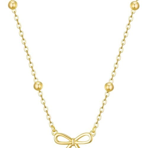 Stocking Stuffers for Women Dainty Bow Necklace 14K Gold Plated Cute Choker Small Pendant Charm Necklaces Teen Gift Trendy Stuff Personalized Jewelry Christmas Gifts