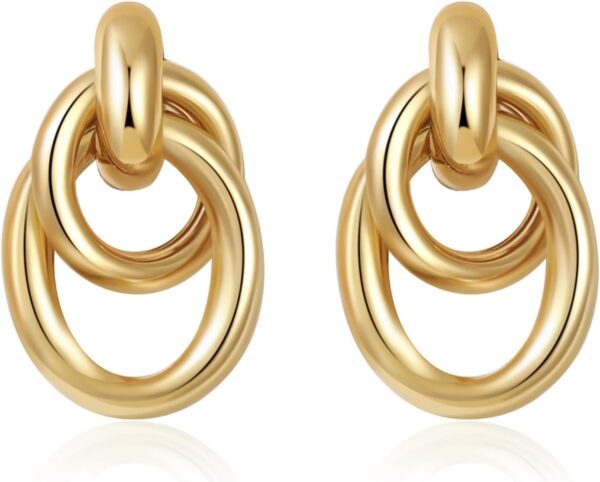 Trendy Gold Plated Knot Earrings for Women Chunky Statement Drop Dangle Earrings Lightweight Hypoallergenic Fashion Accessories Gold Jewelry Gifts for Womens