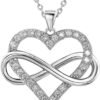 Infinity Heart Necklace for Women, Love Heart Pendant with Cubic Zirconia and Infinity Necklace, 925 Sterling Silver Heart Necklace for Girlfriend