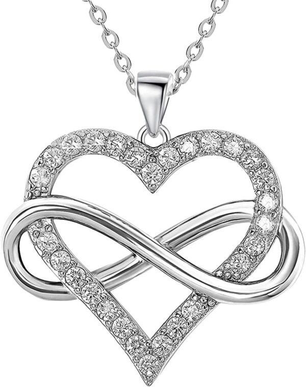 Infinity Heart Necklace for Women, Love Heart Pendant with Cubic Zirconia and Infinity Necklace, 925 Sterling Silver Heart Necklace for Girlfriend