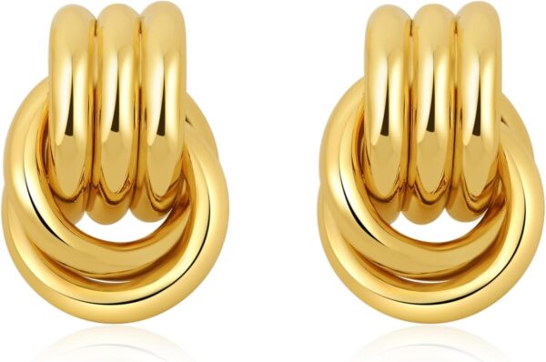 Trendy Gold Plated Knot Earrings for Women Chunky Statement Drop Dangle Earrings Lightweight Hypoallergenic Fashion Accessories Gold Jewelry Gifts for Womens