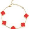 18K Gold Plated Clover Lucky Bracelet for Women White/Black/Red/Green Flower Four Leaf Link Bracelets Trendy Jewelry Gifts for Women