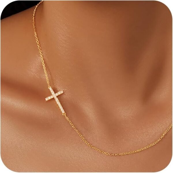 616bimWg65L._AC_SL1500.jpg Christmas Stocking Stuffers Cross Necklace for Women Girls, Dainty Cute 14K Gold Silver Plated Cross Pendant Jewelry Non Tarnish Waterproof Simple Small Necklace Christian Baptism Religious Faith Gifts
