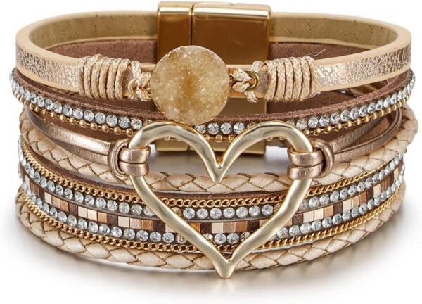 619ieKgFpiL._AC_SL1000.jpg Leopard Bracelet for Women, Boho Leather Wrap Multi-Layer Pearl Crystal Bracelet Bangle Jewelry