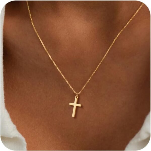 61EcuYiUbwL._AC_SL1500.jpg Christmas Stocking Stuffers Cross Necklace for Women Girls, Dainty Cute 14K Gold Silver Plated Cross Pendant Jewelry Non Tarnish Waterproof Simple Small Necklace Christian Baptism Religious Faith Gifts
