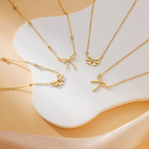 Stocking Stuffers for Women Dainty Bow Necklace 14K Gold Plated Cute Choker Small Pendant Charm Necklaces Teen Gift Trendy Stuff Personalized Jewelry Christmas Gifts
