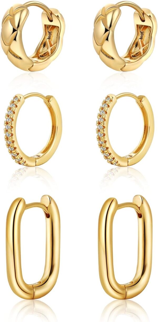 Gold/Sliver Chunky Hoop Earrings Set for Women, 14K Gold Plated Twisted Huggie Hoop Earring Hypoallergenic Thick Open Lightweight Chunky Hoop Earrings Jewelry for Gifts