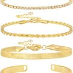 Gold Bracelets for Women 14K Gold Plated Stack Trend Bracelets Charm Paperclip Chain Cuban Link Layered Waterproof Bracelet Dainty Bracelet for Women Jewelry Gifts