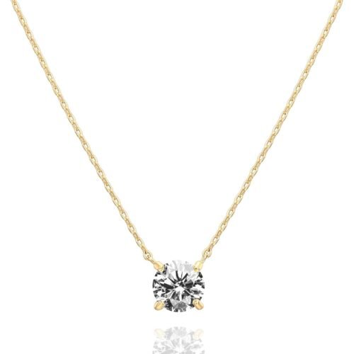 14K Gold Plated Crystal Solitaire 1.5 Carat (7.3mm) Cubic Zirconia Dainty Choker Necklace | Gold Necklaces for Women