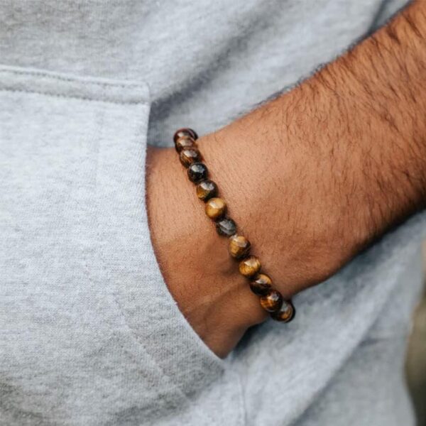 Tiger Eye Bracelet For Men 8MM Natural Stone Stretch Adjustable Black Crystal Beaded Bracelet for Men Women Gifts