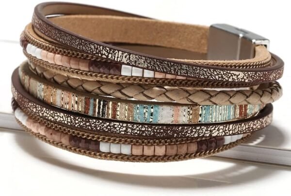 61aDtC7sUnL._AC_SL1000.jpg Leather Wrap Bracelets for Women, Boho Leopard Multi-Layer Crystal Beads Cuff Bracelet Jewelry