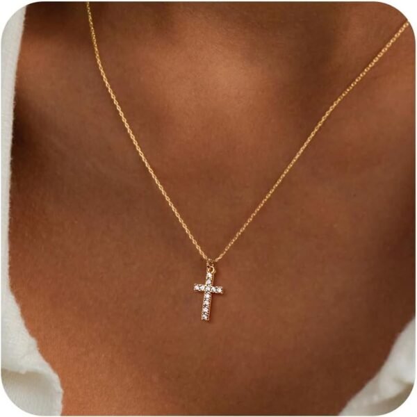 61ccQkRVERL._AC_SL1500.jpg Christmas Stocking Stuffers Cross Necklace for Women Girls, Dainty Cute 14K Gold Silver Plated Cross Pendant Jewelry Non Tarnish Waterproof Simple Small Necklace Christian Baptism Religious Faith Gifts