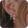 Gold Plated Earrings for Women, 14k Gold Plated Earring Stack Hypoallergenic Pearl Drop Earring Dainty Earrings for Women Trendy Cute Small Huggie Hoop Earring Fashion Womens Jewelry