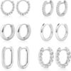 Gold/Sliver Chunky Hoop Earrings Set for Women, 14K Gold Plated Twisted Huggie Hoop Earring Hypoallergenic Thick Open Lightweight Chunky Hoop Earrings Jewelry for Gifts
