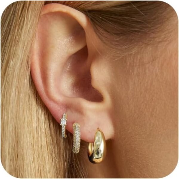 Gold Plated Earrings for Women, 14k Gold Plated Earring Stack Hypoallergenic Pearl Drop Earring Dainty Earrings for Women Trendy Cute Small Huggie Hoop Earring Fashion Womens Jewelry