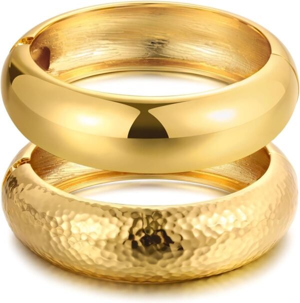 Chunky Gold Bangle Bracelets for Women, Dainty 14k Gold Plated Big Stackable Bangles Set, Trendy Statement Cuff Bracelet Stack Fashion Jewelry Gifts