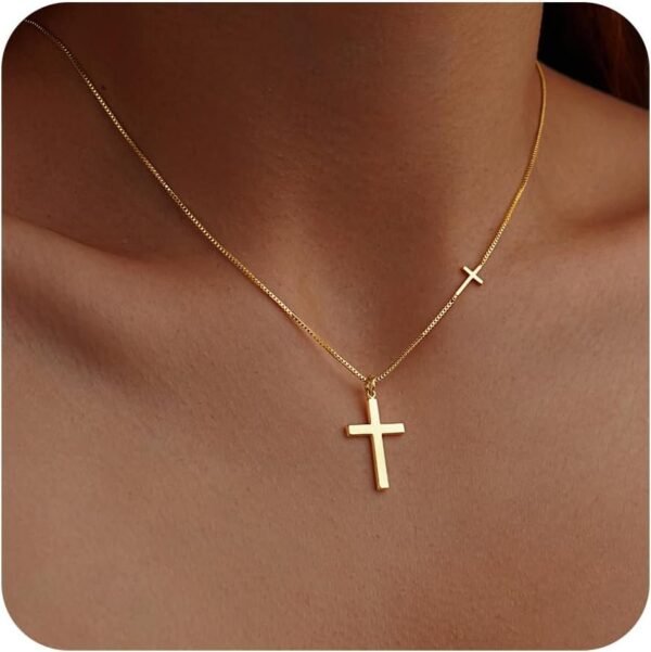 61xkJm2tUsL._AC_SL1500.jpg Christmas Stocking Stuffers Cross Necklace for Women Girls, Dainty Cute 14K Gold Silver Plated Cross Pendant Jewelry Non Tarnish Waterproof Simple Small Necklace Christian Baptism Religious Faith Gifts