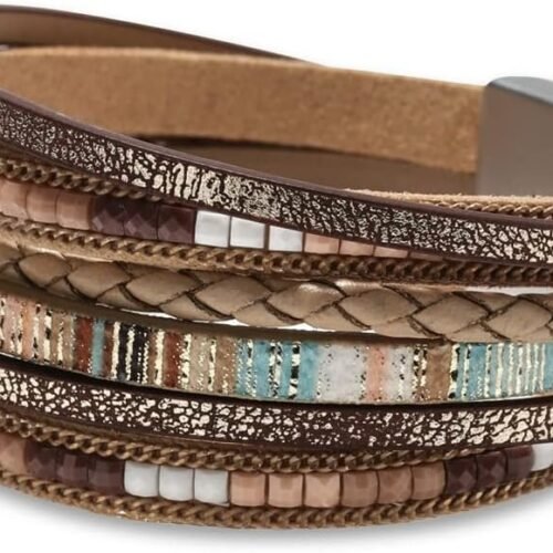 61zmeUSGmXL._AC_SL1000.jpg Leather Wrap Bracelets for Women, Boho Leopard Multi-Layer Crystal Beads Cuff Bracelet Jewelry