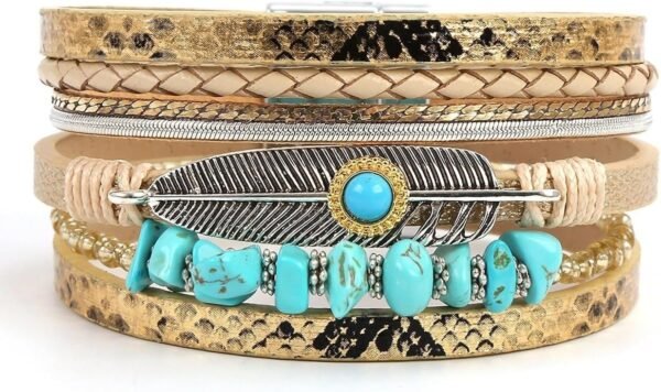 71-3EWnOKTL._AC_SL1500.jpg Leopard Bracelet for Women, Boho Leather Wrap Multi-Layer Pearl Crystal Bracelet Bangle Jewelry