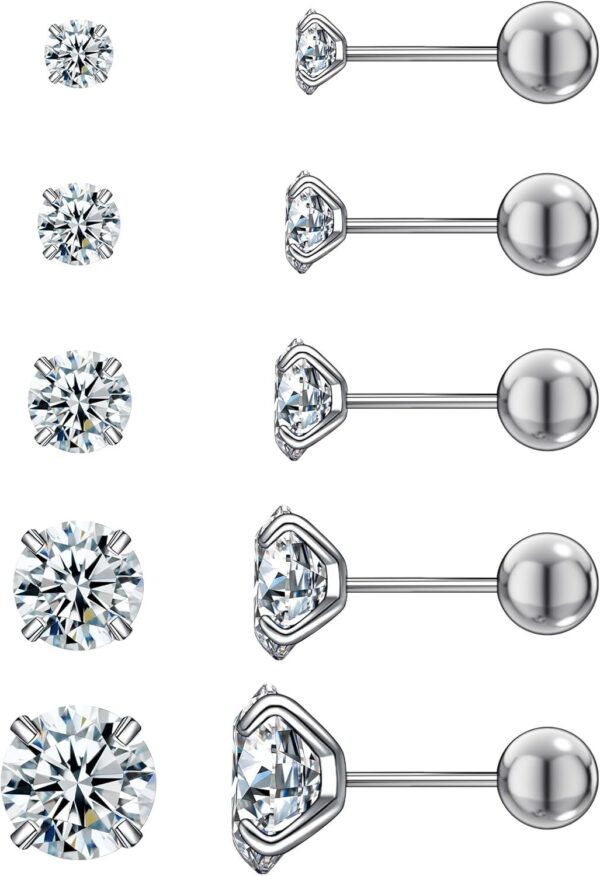7101hiHMBIL._AC_SL1500.jpg 6 Pairs Stud Earrings Set, Hypoallergenic Cubic Zirconia 316L Earrings Stainless Steel CZ Earrings 3-8mm (Steel color)