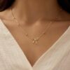 Stocking Stuffers for Women Dainty Bow Necklace 14K Gold Plated Cute Choker Small Pendant Charm Necklaces Teen Gift Trendy Stuff Personalized Jewelry Christmas Gifts