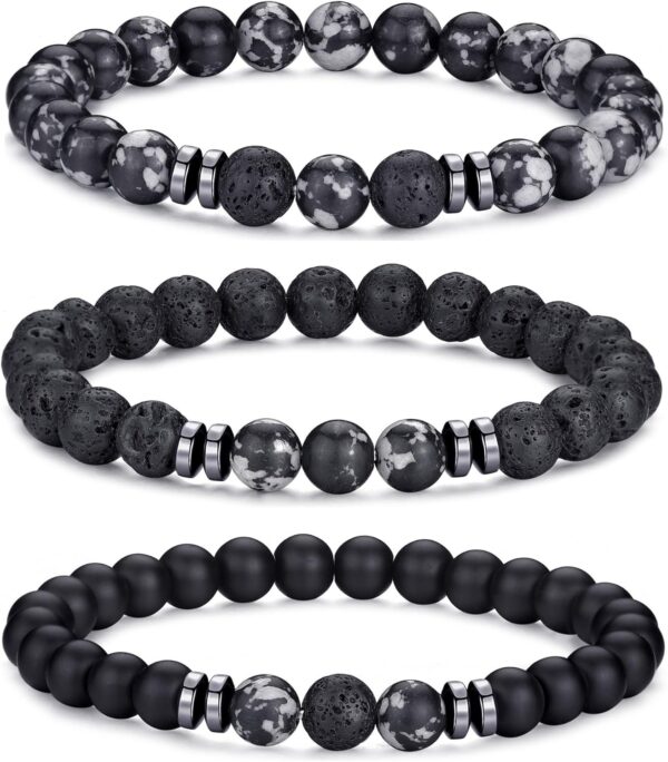 Tiger Eye Bracelet For Men 8MM Natural Stone Stretch Adjustable Black Crystal Beaded Bracelet for Men Women Gifts