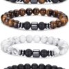 Tiger Eye Bracelet For Men 8MM Natural Stone Stretch Adjustable Black Crystal Beaded Bracelet for Men Women Gifts