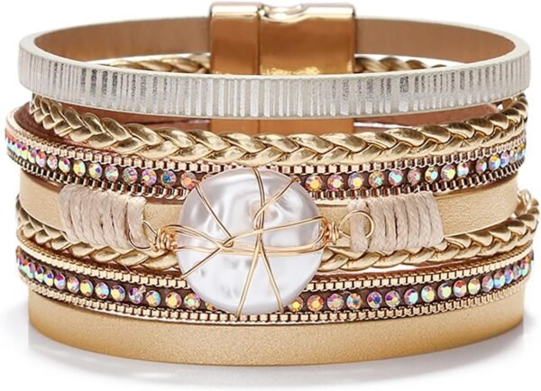 7178AbMOXCL._AC_SL1500.jpg Leopard Bracelet for Women, Boho Leather Wrap Multi-Layer Pearl Crystal Bracelet Bangle Jewelry