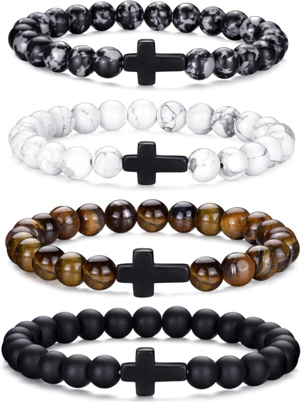 Tiger Eye Bracelet For Men 8MM Natural Stone Stretch Adjustable Black Crystal Beaded Bracelet for Men Women Gifts