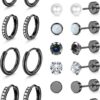 Hypoallergenic Stud Hoop Earrings for Women Small Flat Back Surgical Stainless Steel Earrings for Sensitive Ears Trendy Silver Hoops Cartilage Earring Stacks Set Multiple Piercing Jewelry Gifts